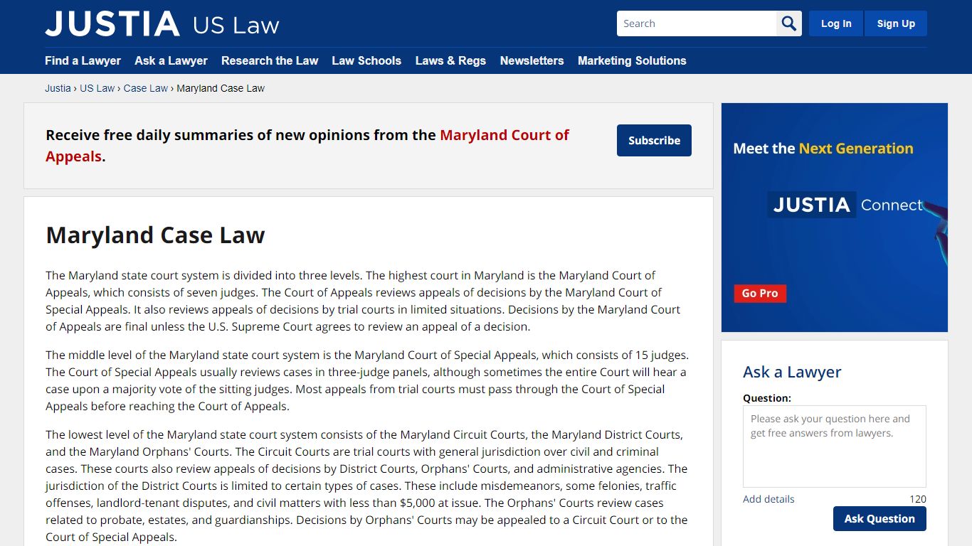 Maryland Case Law :: Maryland Law :: US Law :: Justia